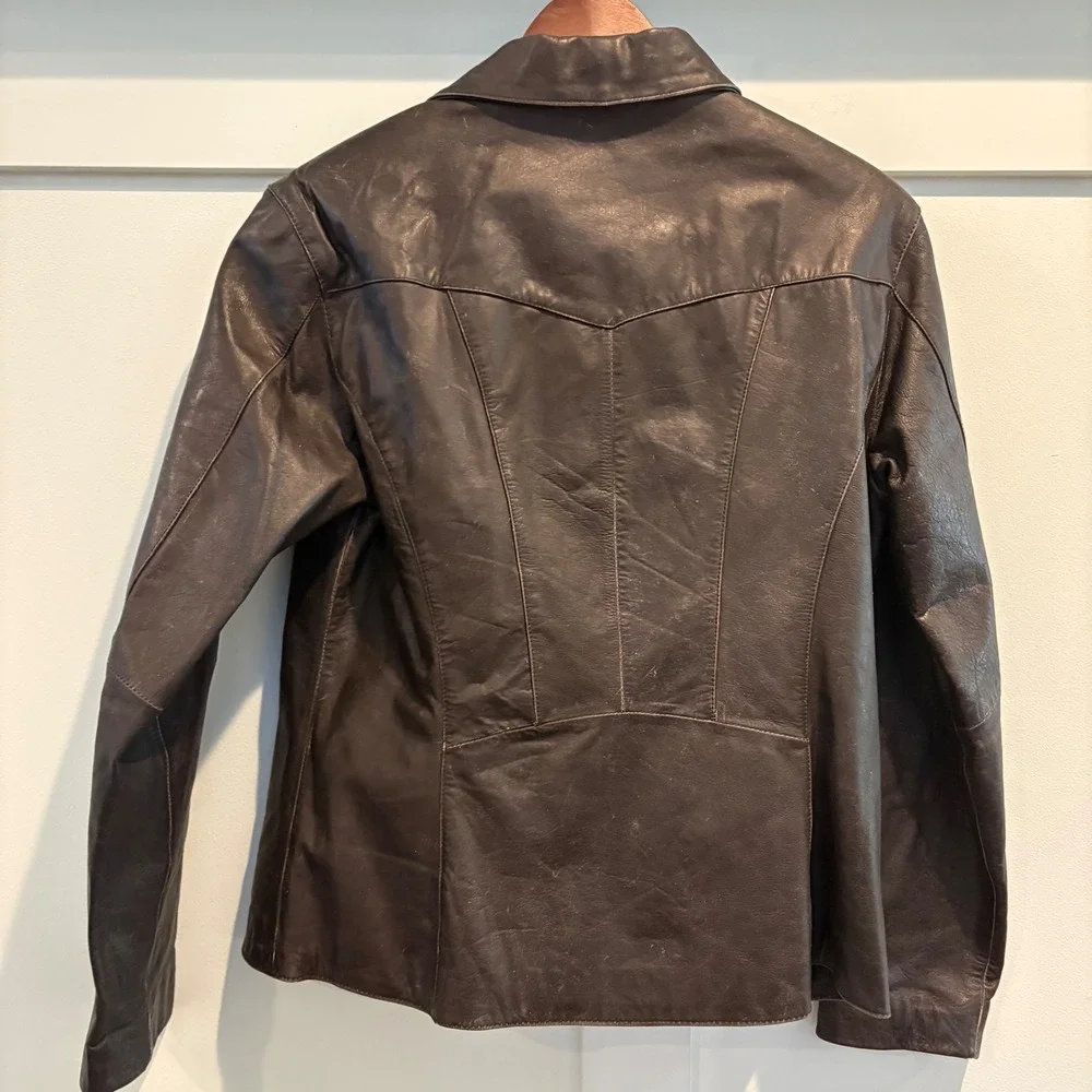 Vtg y2K Wilsons Leather Maxima Jacket Large Slim Chocolate Brown Western Moto - Picture 8 of 16